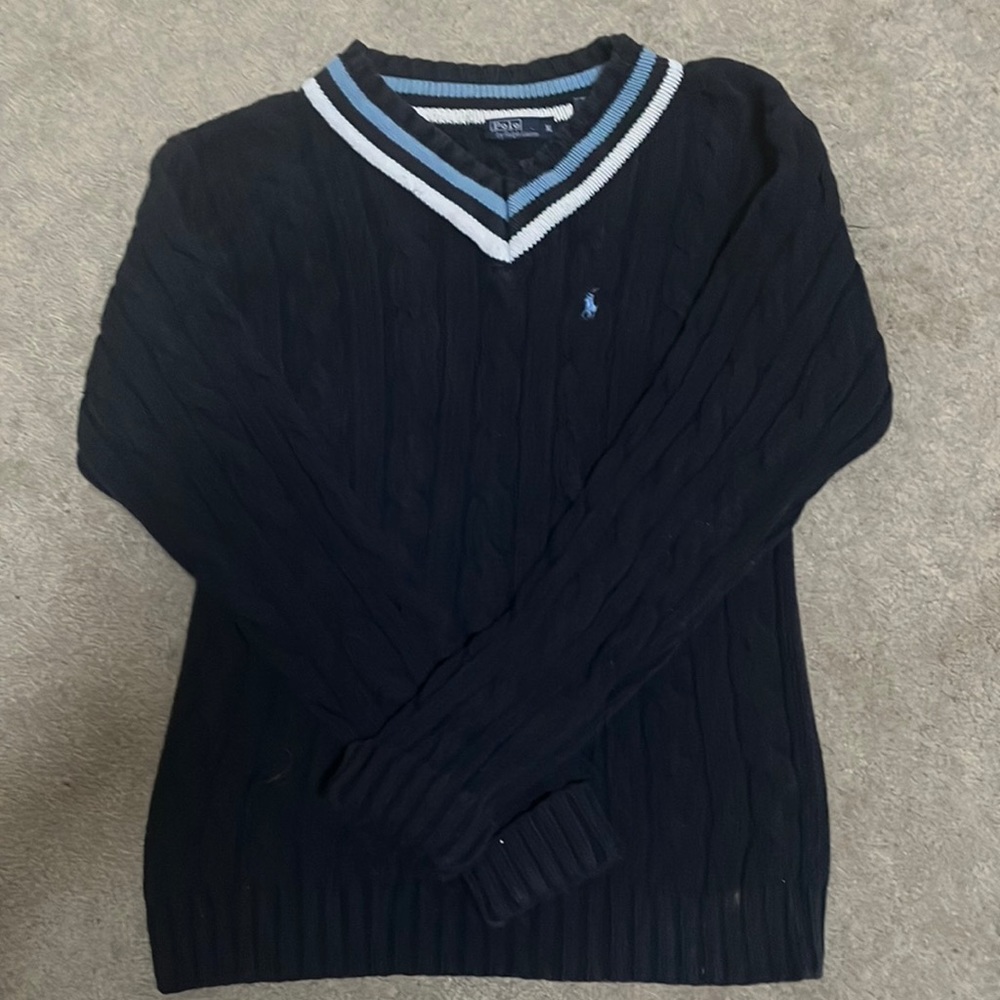 Youth cable knit polo sweater